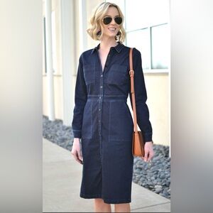 NWT Ann Taylor LOFT Womens Denim Dress Sz 16 Blue Long Sleeve Cotton Blend